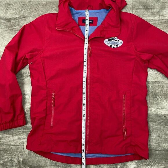Nascar Lands End Jacket Womens Medium Red Daytona Speedway Hooded Pockets Ladies - Picture 7 of 11